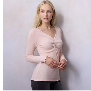 LC Lauren Conrad Long Sleeve Ruched Front V-Neck Top